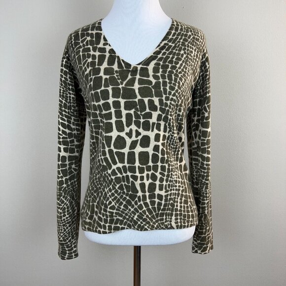 Neiman Marcus Sweater Women Medium 100% Cashmere Animal Print Long Sleeve V-Neck - Picture 9 of 9